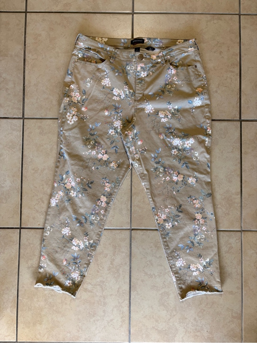 Bandolino Floral Print Raw Edge Denim Jeans